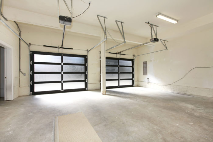 Inside of garage with frosted glass windows